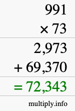 How to calculate 991 times 73 using long multiplication