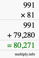 How to calculate 991 times 81 using long multiplication