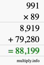 How to calculate 991 times 89 using long multiplication