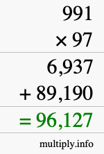How to calculate 991 times 97 using long multiplication
