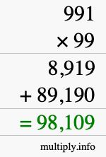 How to calculate 991 times 99 using long multiplication