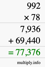 How to calculate 992 times 78 using long multiplication