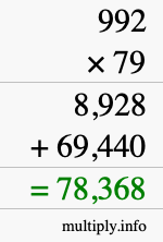 How to calculate 992 times 79 using long multiplication