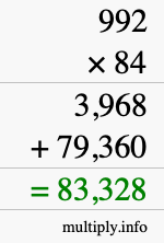 How to calculate 992 times 84 using long multiplication