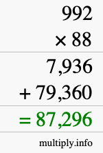 How to calculate 992 times 88 using long multiplication