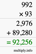 How to calculate 992 times 93 using long multiplication