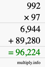 How to calculate 992 times 97 using long multiplication