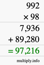 How to calculate 992 times 98 using long multiplication How to calculate 992 times 98 using long multiplication