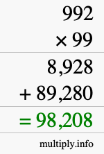 How to calculate 992 times 99 using long multiplication