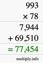How to calculate 993 times 78 using long multiplication