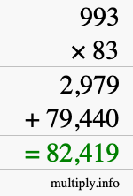 How to calculate 993 times 83 using long multiplication