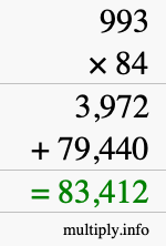 How to calculate 993 times 84 using long multiplication