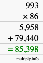 How to calculate 993 times 86 using long multiplication