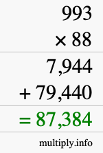 How to calculate 993 times 88 using long multiplication