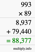 How to calculate 993 times 89 using long multiplication