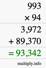 How to calculate 993 times 94 using long multiplication