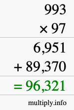 How to calculate 993 times 97 using long multiplication