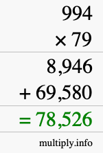 How to calculate 994 times 79 using long multiplication