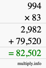 How to calculate 994 times 83 using long multiplication