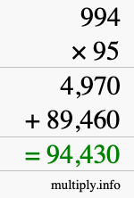 How to calculate 994 times 95 using long multiplication