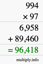 How to calculate 994 times 97 using long multiplication