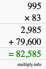How to calculate 995 times 83 using long multiplication