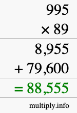 How to calculate 995 times 89 using long multiplication