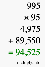 How to calculate 995 times 95 using long multiplication