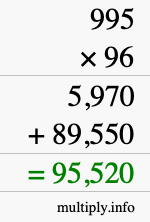 How to calculate 995 times 96 using long multiplication