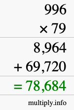 How to calculate 996 times 79 using long multiplication
