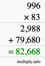 How to calculate 996 times 83 using long multiplication