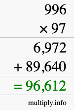 How to calculate 996 times 97 using long multiplication