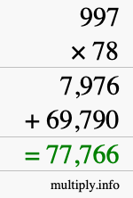 How to calculate 997 times 78 using long multiplication