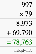 How to calculate 997 times 79 using long multiplication