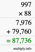 How to calculate 997 times 88 using long multiplication
