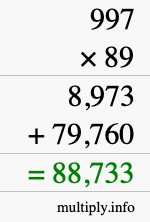How to calculate 997 times 89 using long multiplication