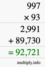 How to calculate 997 times 93 using long multiplication