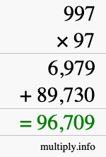 How to calculate 997 times 97 using long multiplication
