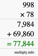 How to calculate 998 times 78 using long multiplication