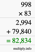 How to calculate 998 times 83 using long multiplication