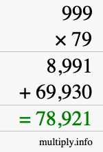 How to calculate 999 times 79 using long multiplication