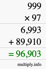 How to calculate 999 times 97 using long multiplication