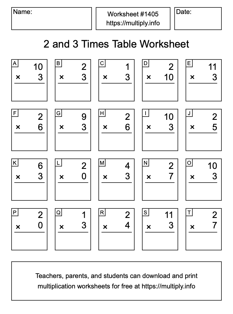 2 and 3 Times Table Worksheet #1405