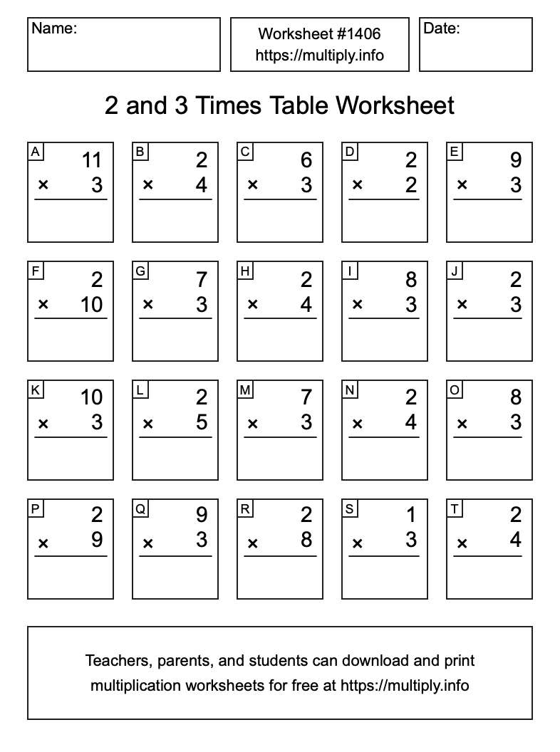 2 and 3 Times Table Worksheet #1406