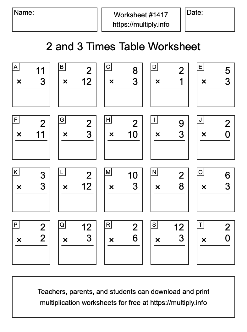 2 and 3 Times Table Worksheet #1417