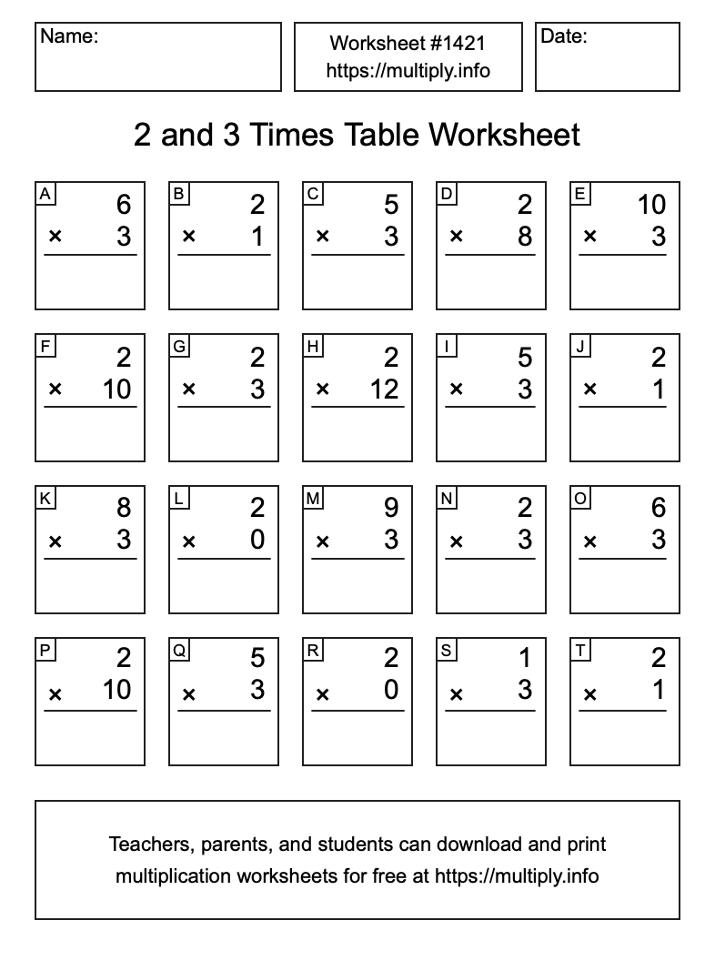 2 and 3 Times Table Worksheet #1421