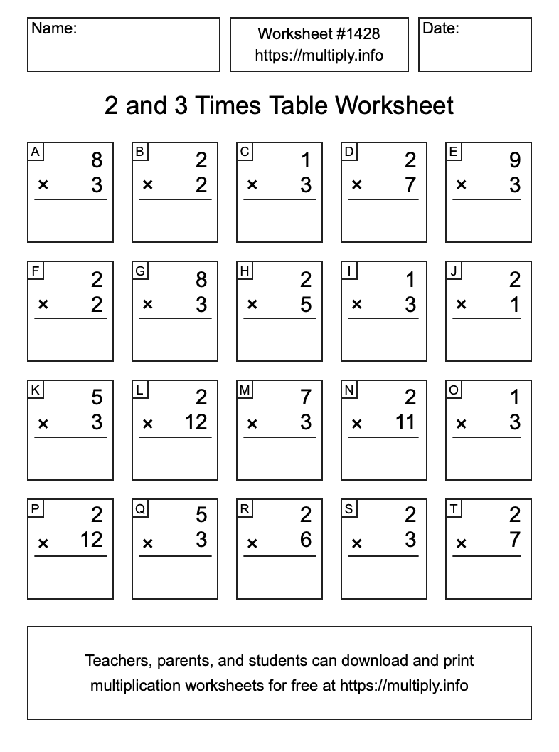 2 and 3 Times Table Worksheet #1428