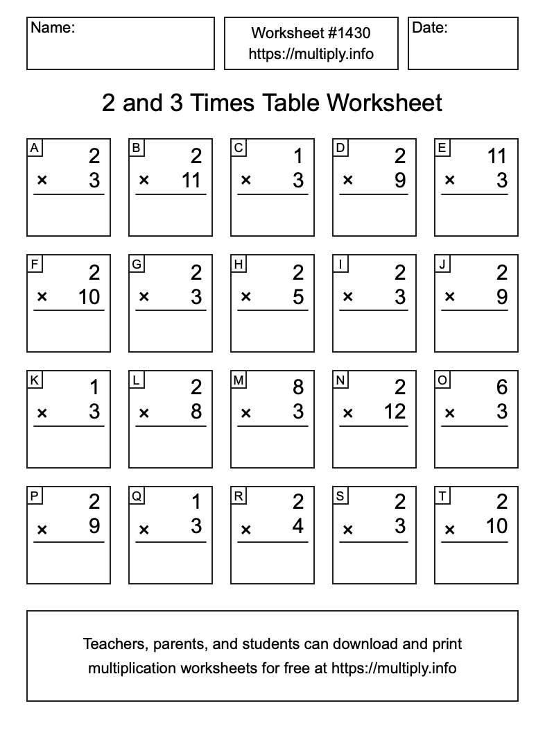 2 and 3 Times Table Worksheet #1430