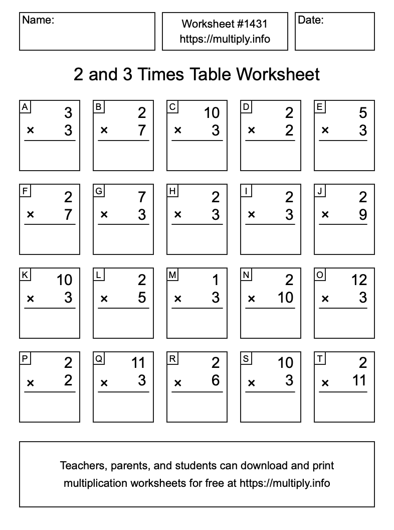 2 and 3 Times Table Worksheet #1431