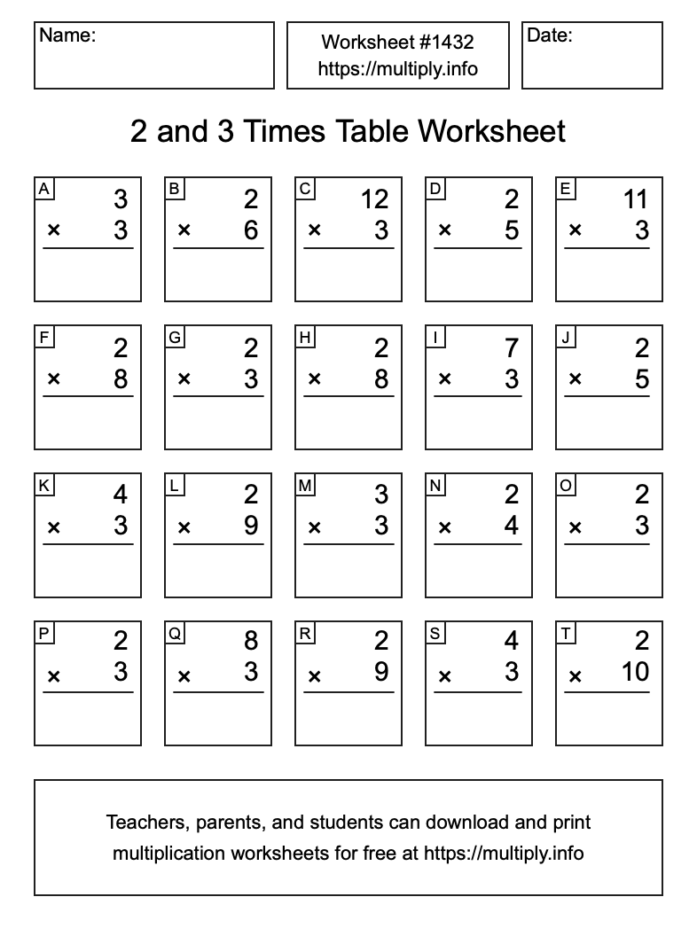 2 and 3 Times Table Worksheet #1432